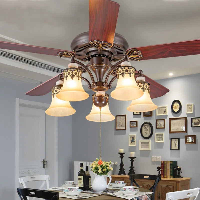 Afralia™ European Retro Fan Chandelier for Bedroom, Dining & Living Room