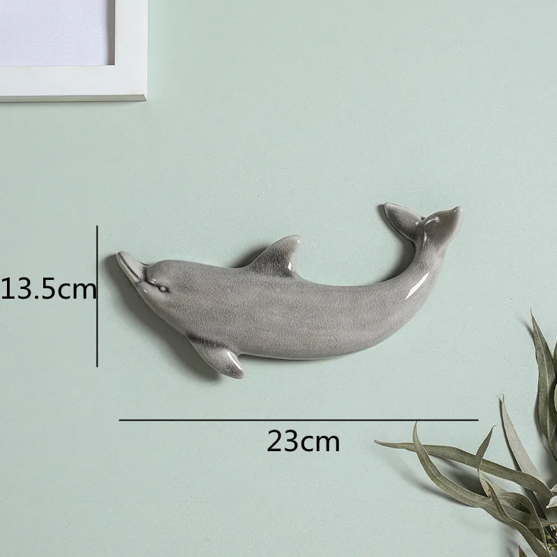 Afralia™ Dolphin Fish Ocean Background Ceramic Wall Decoration for Children's Room
