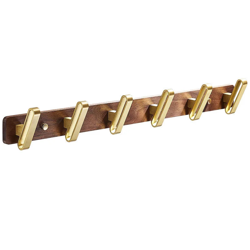 Afralia™ Brushed Gold Wood and Aluminum Robe Hook Towel Hanger for Bathroom and Kitchen
