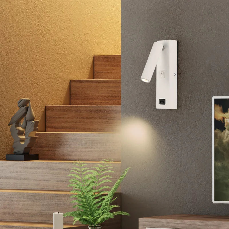 Afralia™ Modern Metal LED Wall Lamp 3W Spotlight Bedside Reading Light