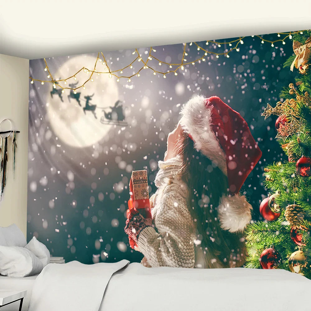 Afralia™ Xmas Santa Deer Tapestry Wall Hanging for Festive Home Decor