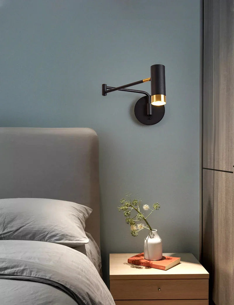 Afralia™ Swing Arm Bedside Wall Lamp White Black Post-modern Interior LED Reading Light