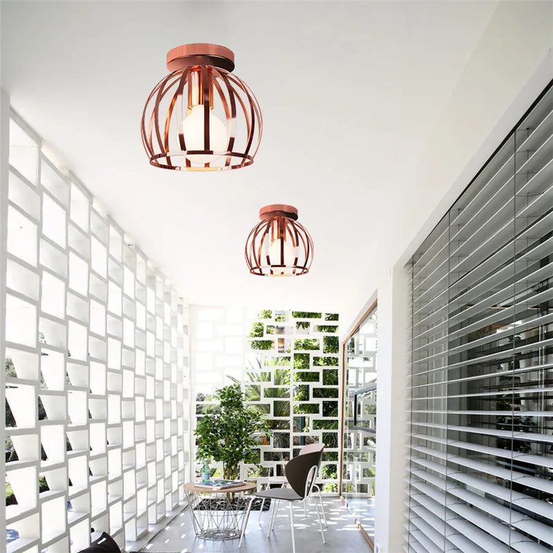 Afralia™ Rose Gold Iron Cage Ceiling Light for Kitchen Island, Bedroom, Porch