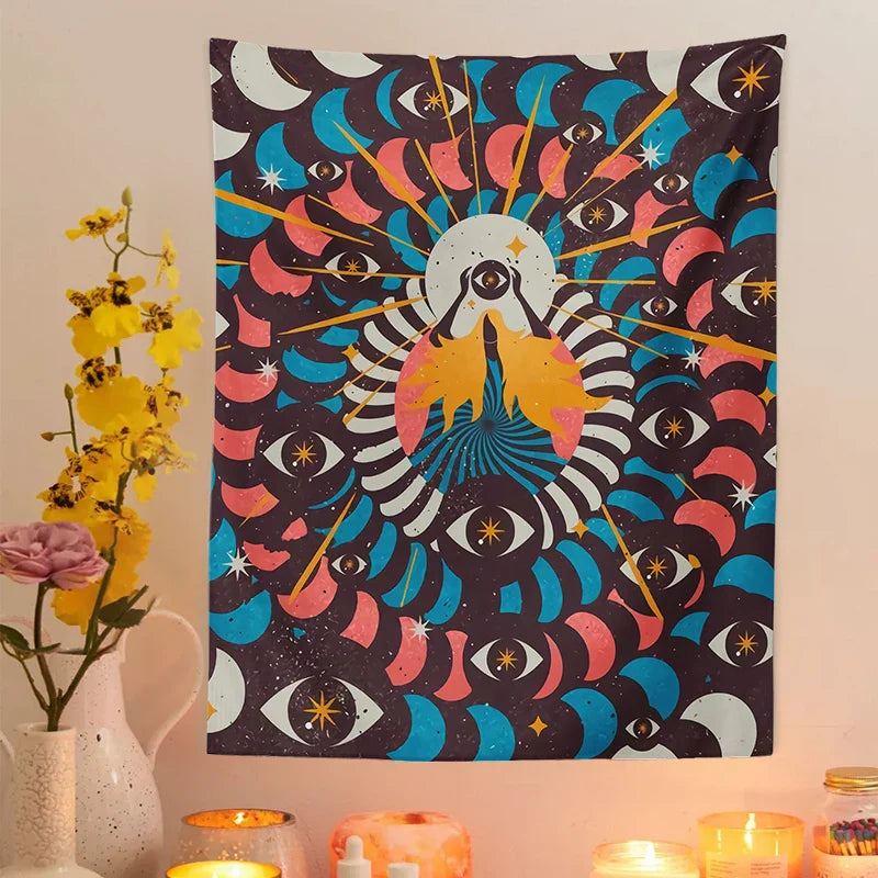 Moon Phase Girl Tapestry Boho Wall Hanging by Afralia™ - Psychedelic Room Decor & Wall Art