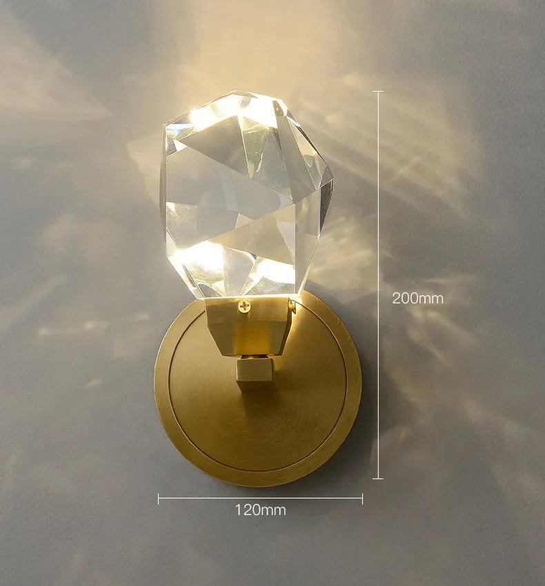 Afralia™ Copper Crystal LED Wall Lamp for Bedroom Living Room Luxe Lighting Fixtures
