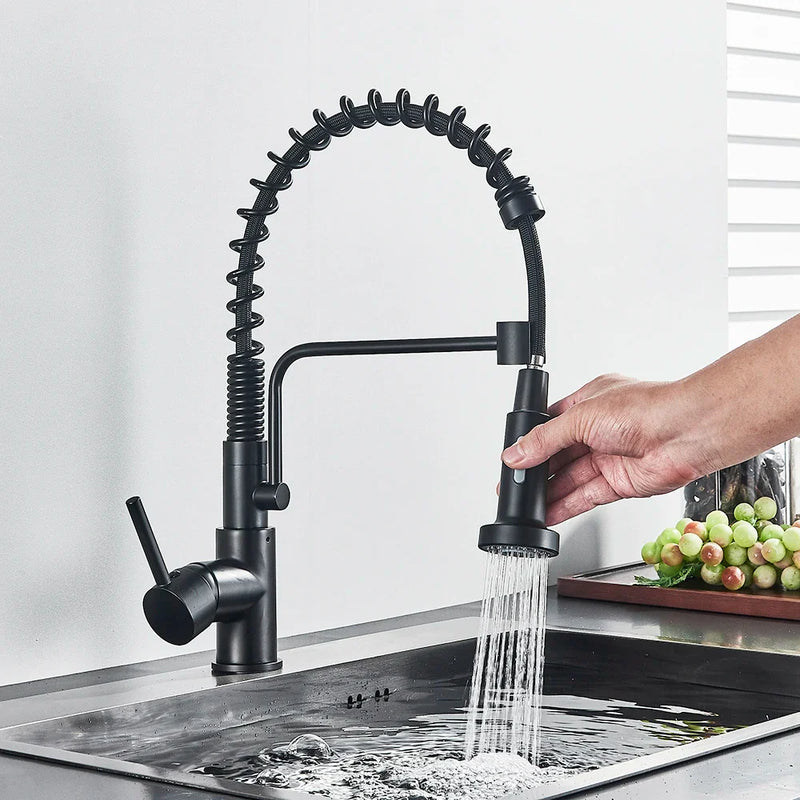 Afralia™ Stream Sprayer Kitchen Mixer Tap with 360 Rotation - Black Deck Mounted Kitchen Faucet