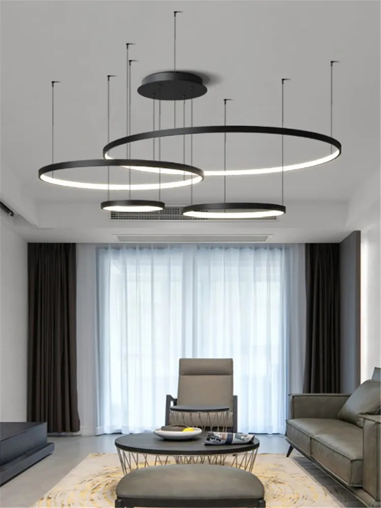 Afralia™ LED Ring Chandelier Ceiling Pendant Modern Round Circle Lamps