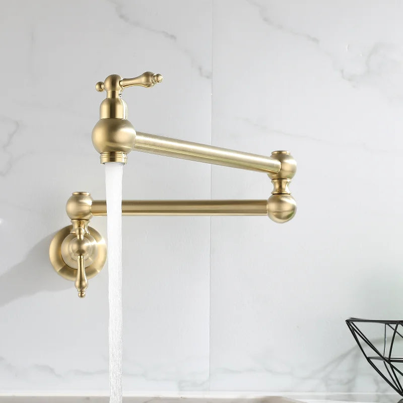 Afralia™ Brushed Gold Pot Filler Tap Wall Mounted Kitchen Faucet Single Cold Spout