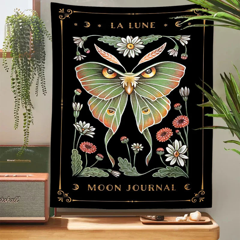 Afralia™ Moon Moth Tapestry Wall Hanging - Mystical Moon Phase & Cottagecore Wall Art