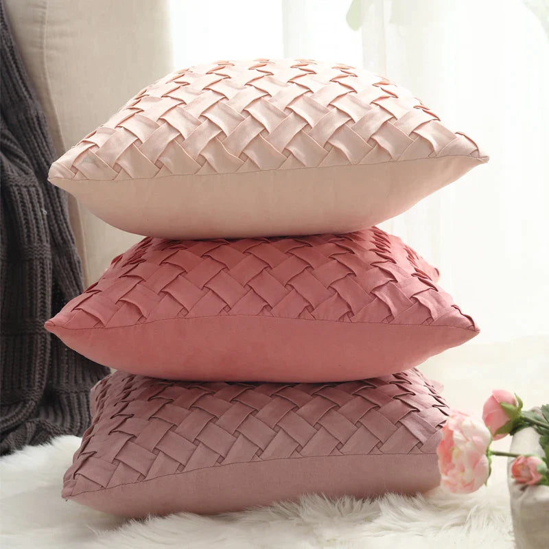 Afralia™ Pink Grey Faux Suede Woven Cushion Cover 45x45cm Soft Home Decor Pillow