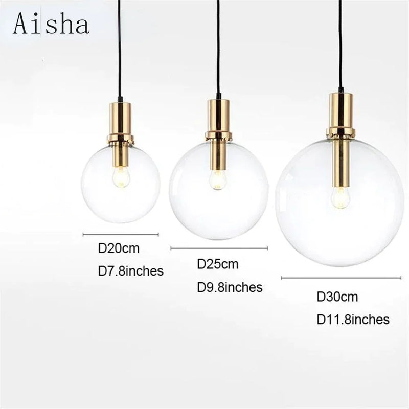 Afralia™ Modern Black Gold LED Bulb Pendant Light with Clear Globe Glass Shade