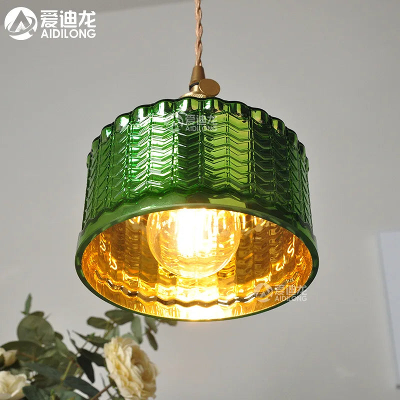 Afralia™ Nordic Green Glass LED Pendant Lights for Modern Home Decor