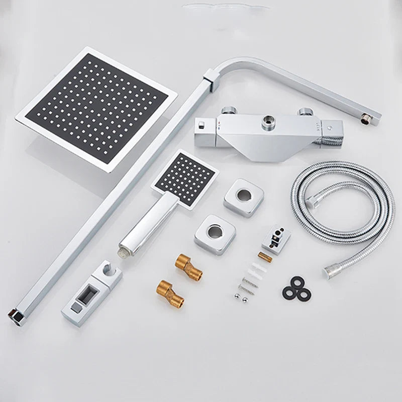 Afralia™ Matte Black Rainfall Shower & Bathtub Faucet Set with Thermostatic Mixer