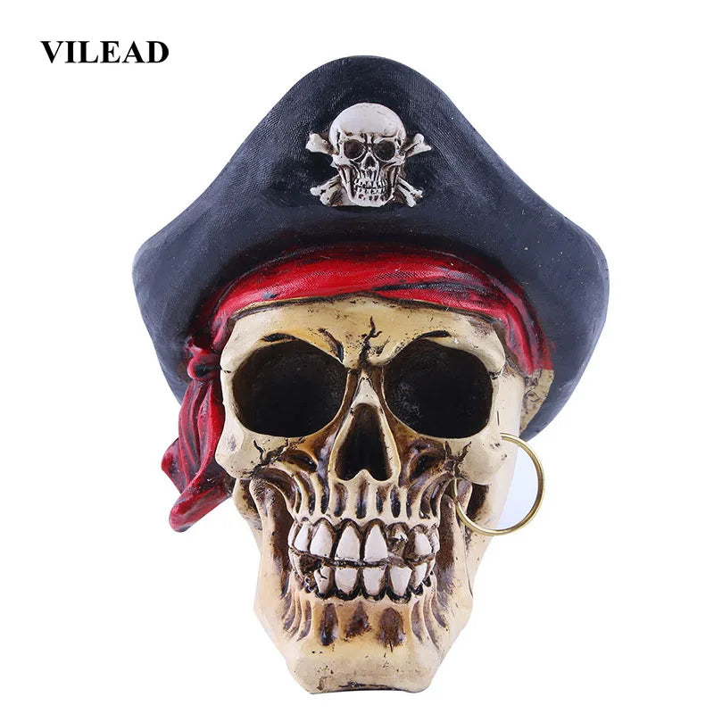 Afralia™ Pirate Captain Skull Head Halloween Decor Horror Party Prop Movie Home Ornament