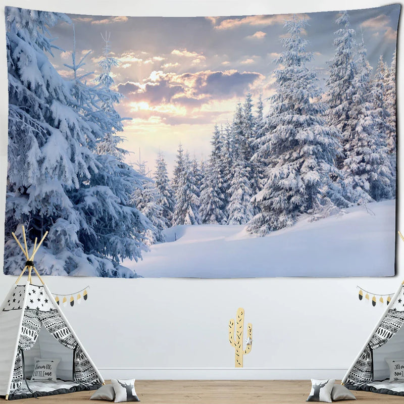 Afralia™ Snow Scenery Bohemian Tapestry Wall Hanging for Small Fresh Living Room Decor