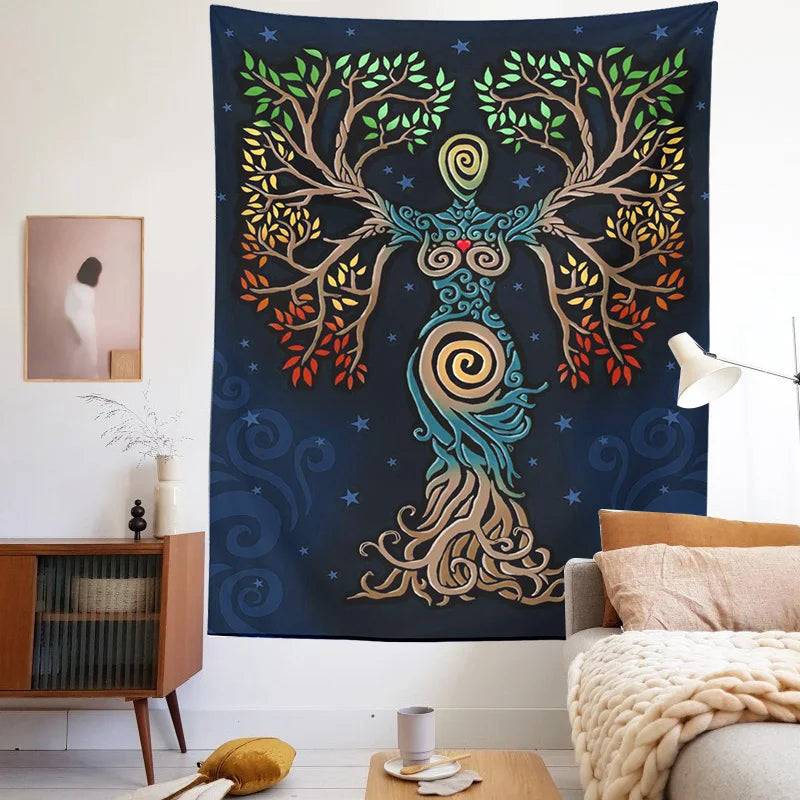 Afralia™ Tarot Mysterious Tree of Life Wall Decor Tapestry Art Dorm Room