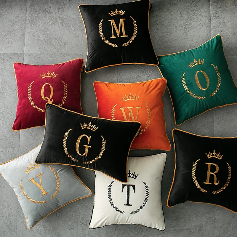 Diphylleia Luxury Black Velvet Letter Embroidered Pillow Cover