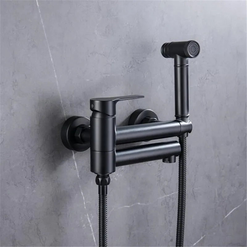 Afralia™ Brushed Gold Bathtub Shower Set, Wall Mounted Rotatable Faucet Industries