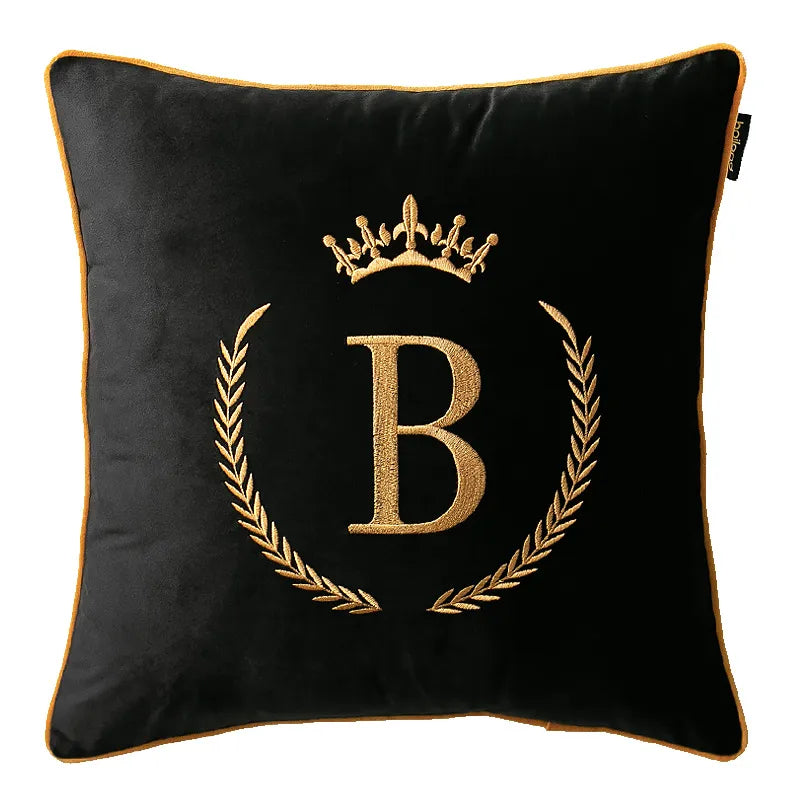 Diphylleia Luxury Black Velvet Letter Embroidered Pillow Cover