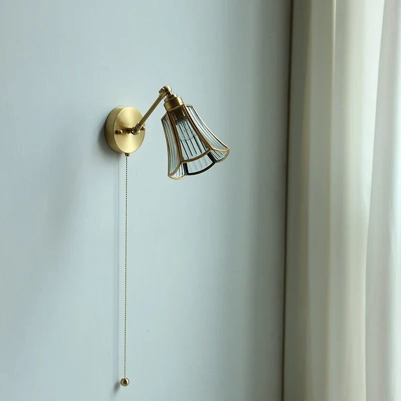 Afralia™ Nordic Copper Glass LED Wall Sconce with Pull Chain Switch