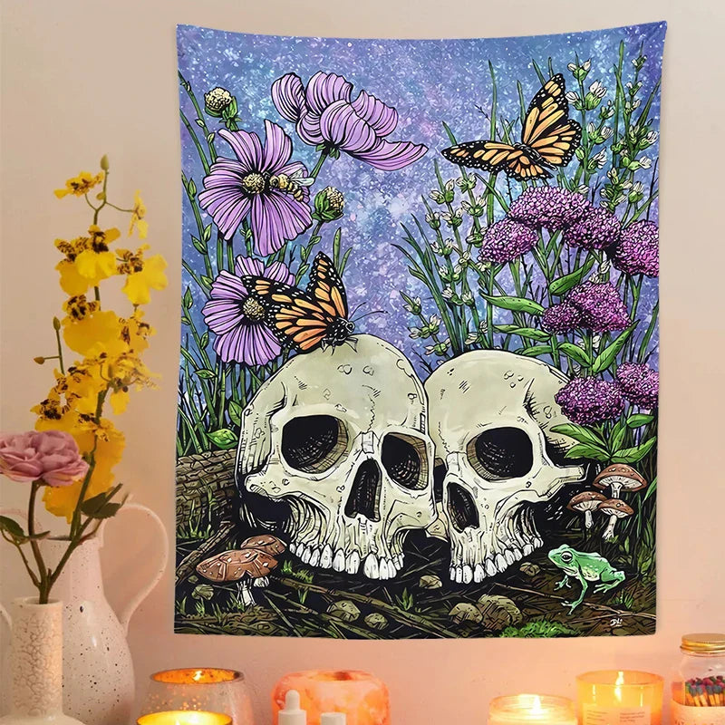 Afralia™ Psychedelic Skull Flower Butterfly Tapestry Wall Hanging Art for Home Decor