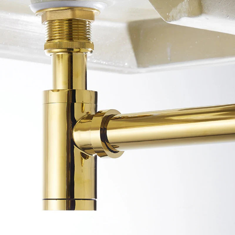 Afralia™ Brass Basin Wast Drain P-trap for Bathroom Sink - Black/Brushed Gold/Chrome