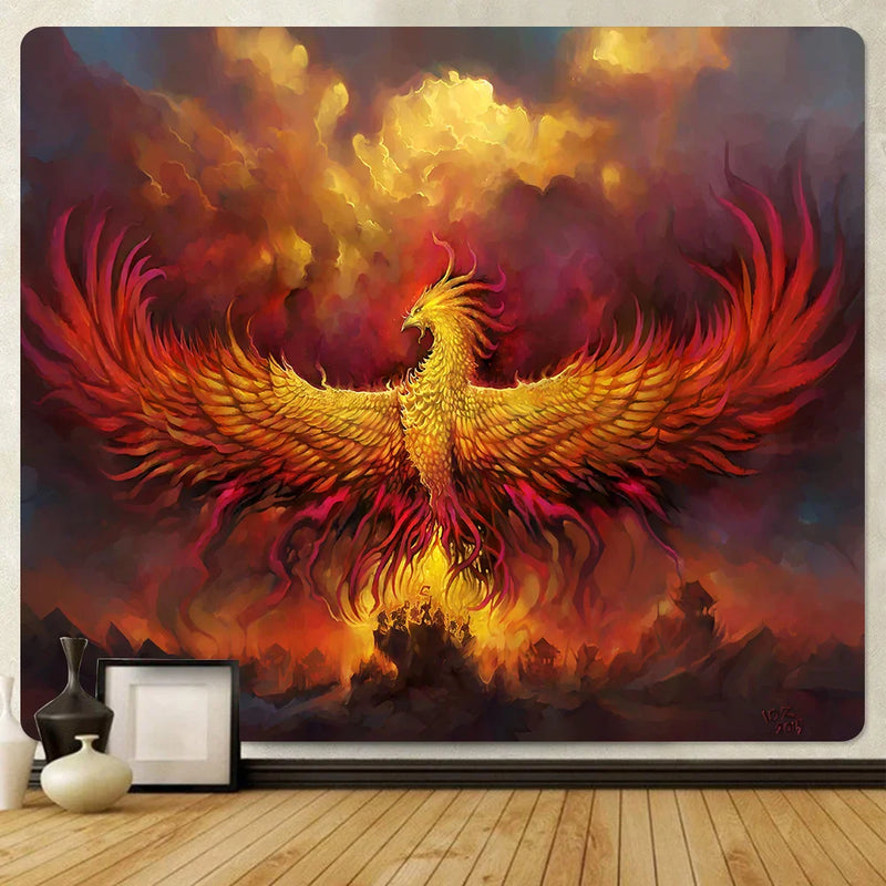 Afralia™ Fire Dragon Gate Tapestry - Bohemian Psychedelic Scene Wall Cloth