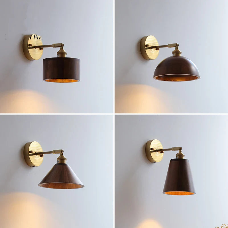 Afralia™ Modern Walnut Wooden LED Wall Light Up Down Bedroom Lamp