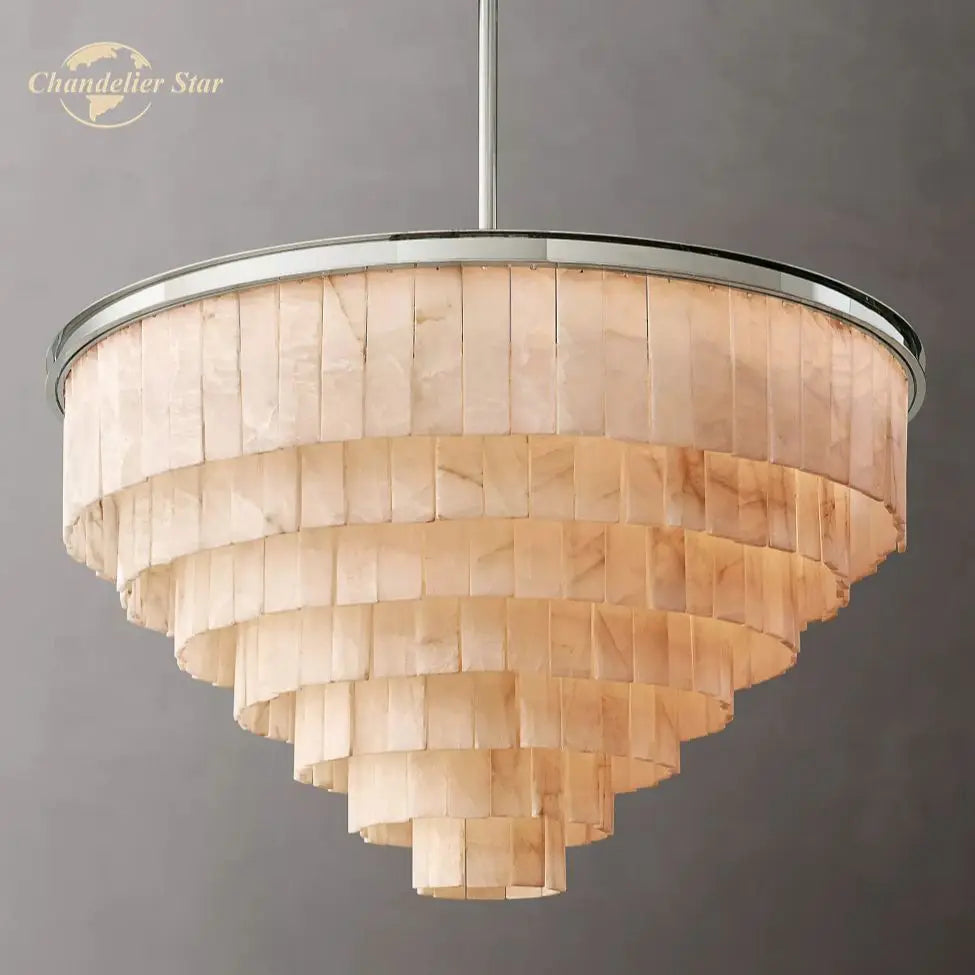 Afralia™ LED Round Glace Calcite Chandelier for Dining Room - Contemporary Crystal Hanging Lamp