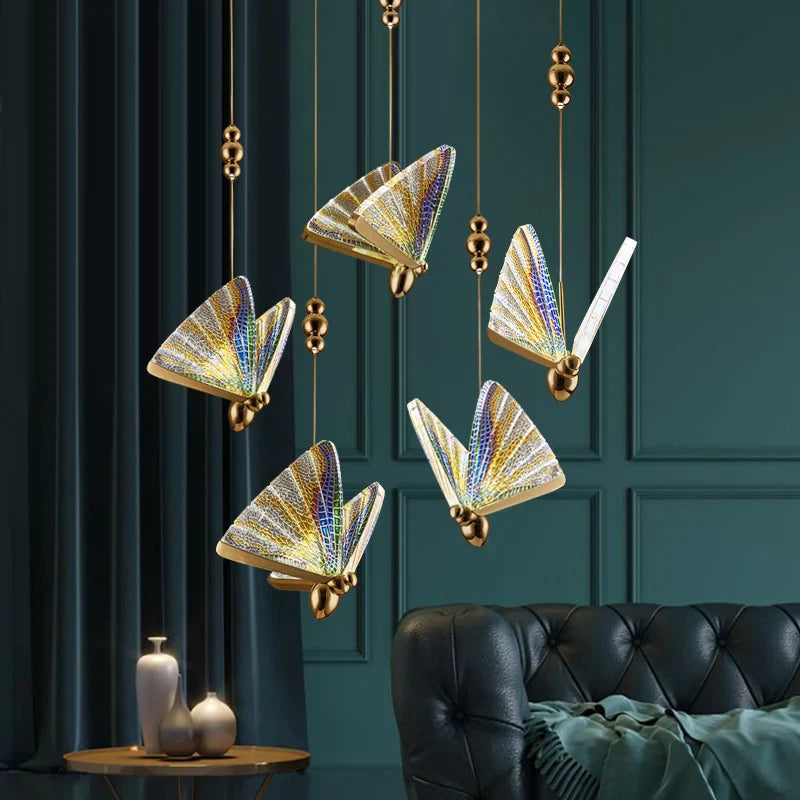 Afralia™ LED Butterfly Pendant Light for Living Room Chandelier - Colorful Acrylic Insect Fixture