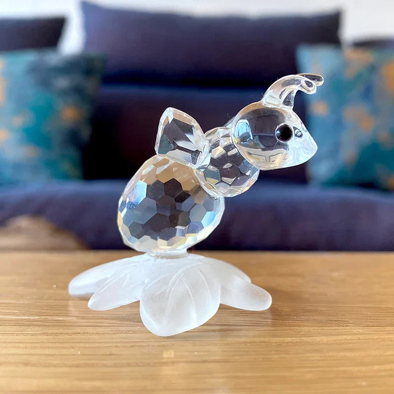 Afralia™ Crystal Bee & Leaf Glass Figurine - Home Decor & Gift Ornament