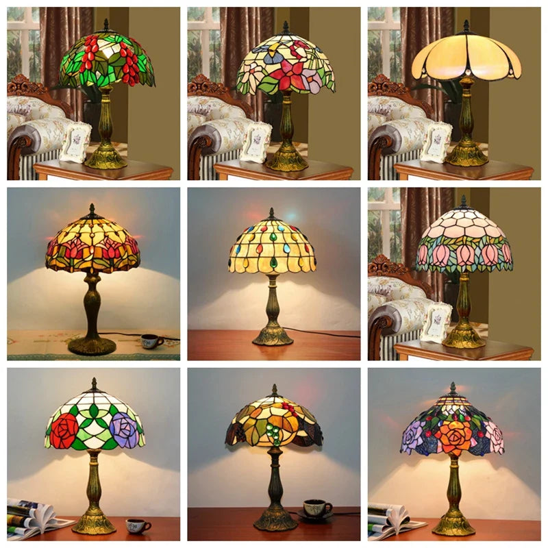 Afralia™ Dragonflys Tiffany Stained Glass Table Lamp Vintage Bedroom Desk Light