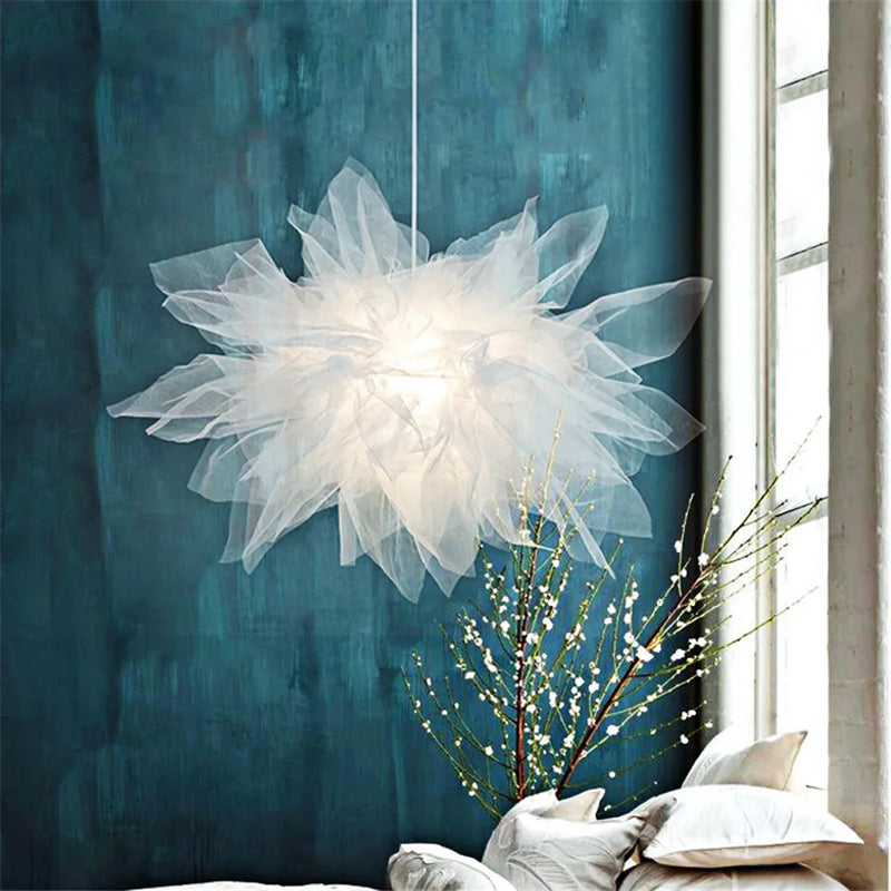 Afralia™ Gauze Flower Chandeliers: Modern Nordic Mesh Pendant Light for Bedroom, Living, Children's Room