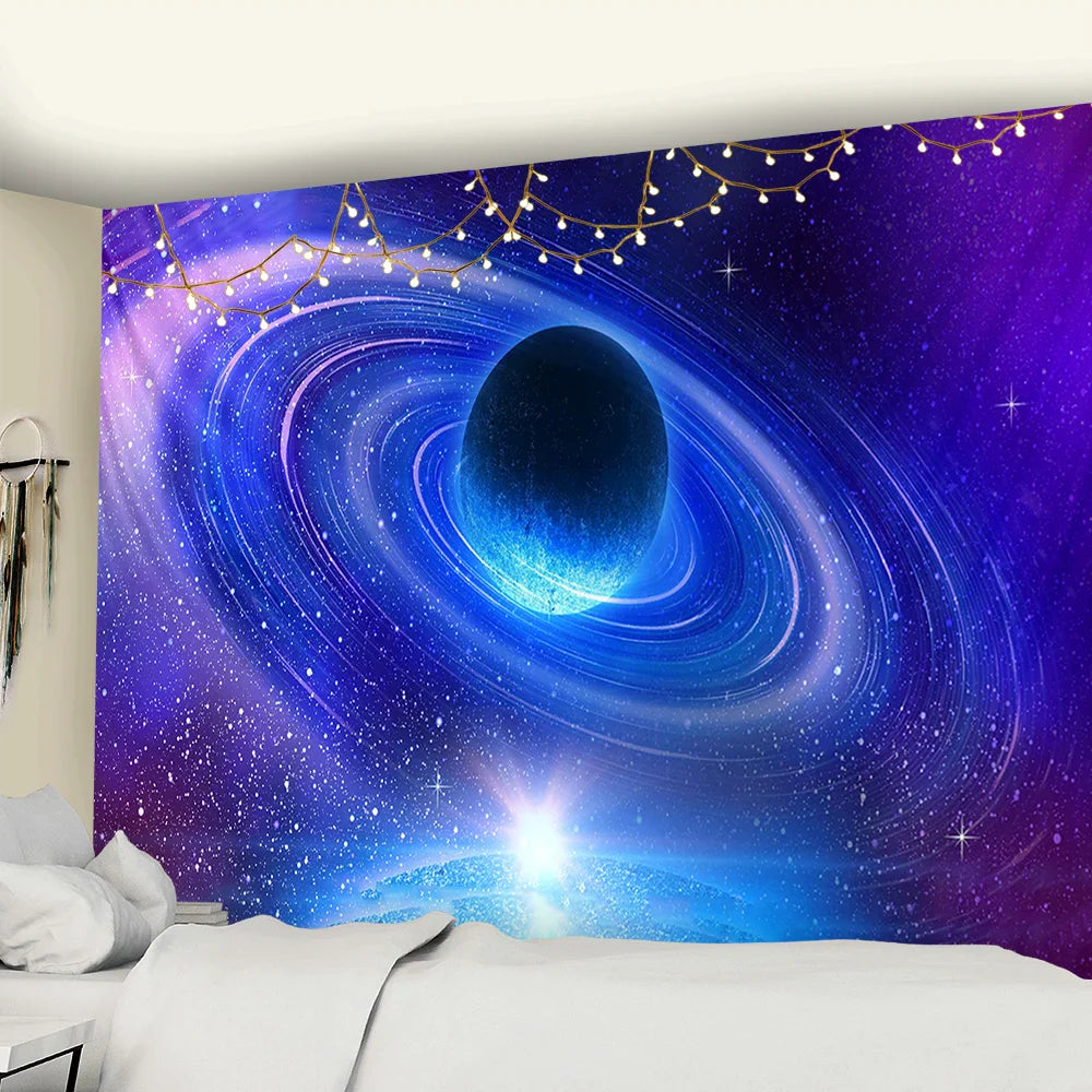Afralia™ Galaxy Sky Blue Planet Tapestry Hippie Retro Home Decor Yoga Mat