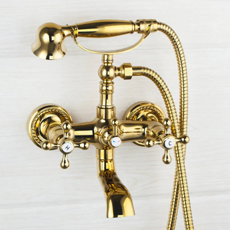 Afralia™ Golden Double Handles Shower Faucet Mixer for Bathroom Sink and Bathtub