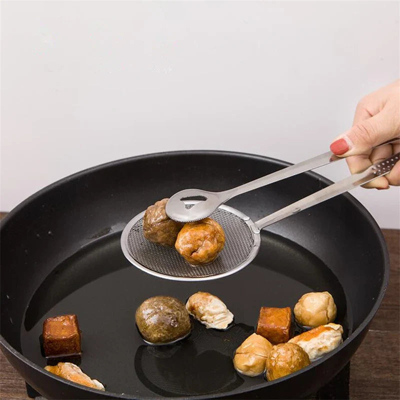 Afralia™ Stainless Steel Filter Spoon & Tongs: Kitchen Cooking Tools for Frying, BBQ, & Salad