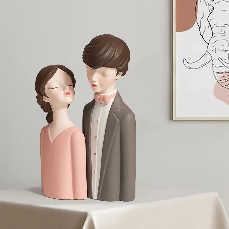 Afralia™ Modern Couple Bust Sculptures Sweet Woman Statue Home Decor Crafts