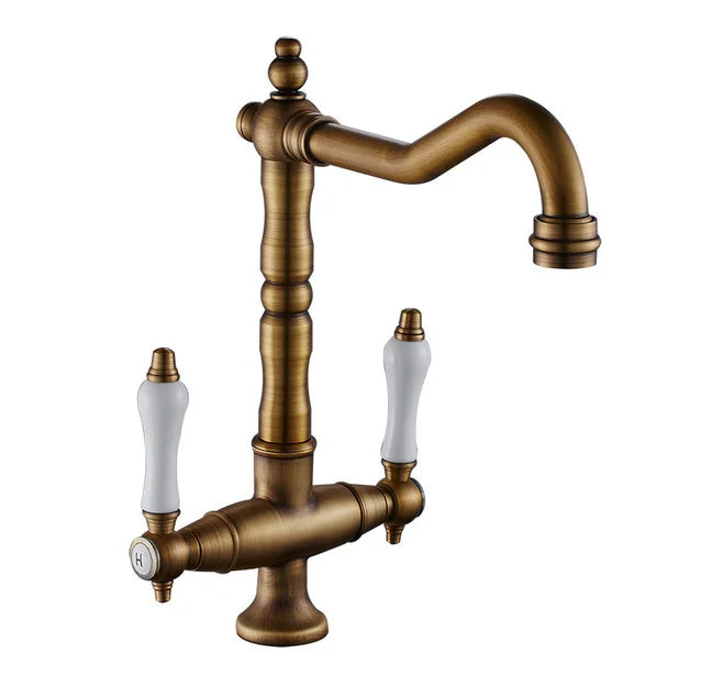 Afralia™ Black Gold Brass Kitchen Sink Faucet with Double Handles