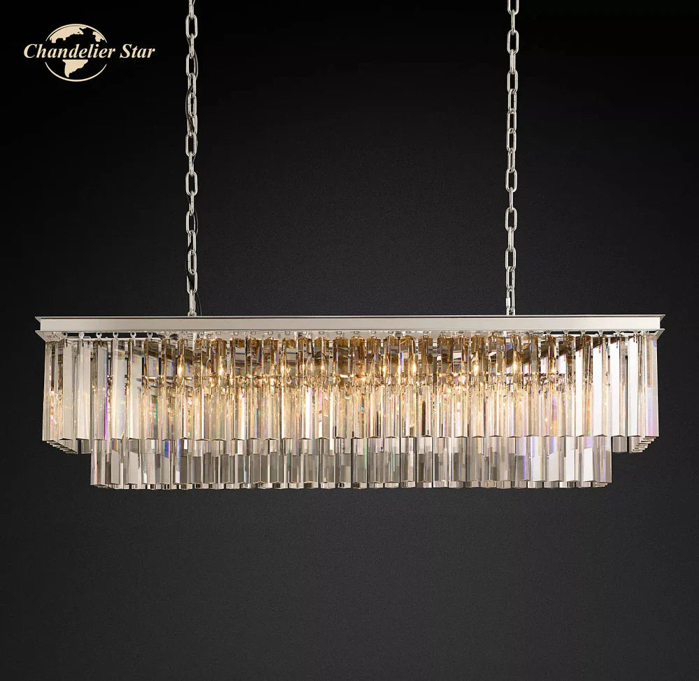 Afralia™ LED Rectangular Crystal Chandelier for Dining Living Kitchen Island