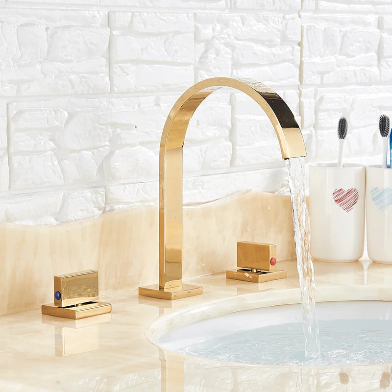 Afralia™ Dual Handle Gold Basin Faucet - Deck Mounted Hot/Cold Water Mixer Tap