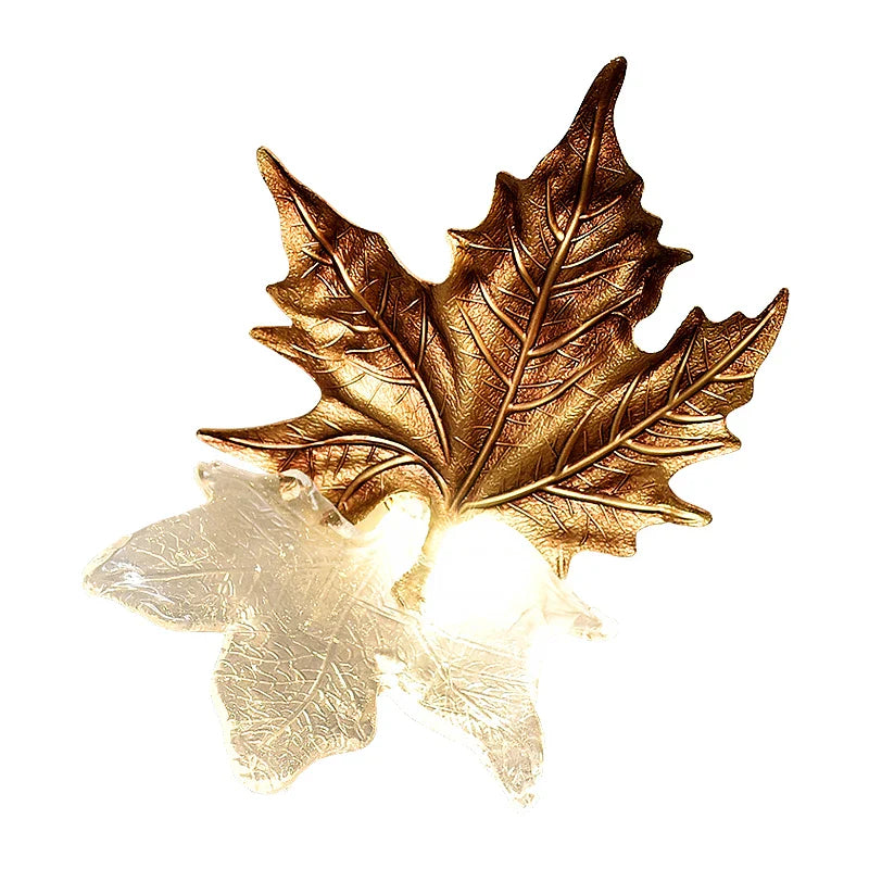 Afralia™ Luxury Copper Maple Leaf Crystal Glass Wall Sconce