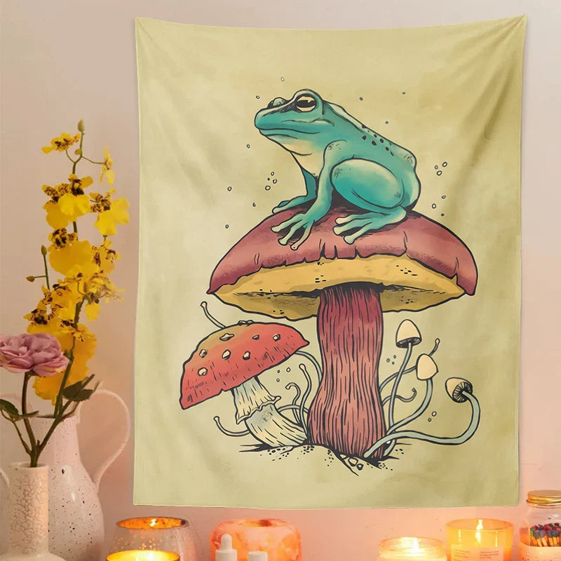 Afralia™ Frog Mushroom Psychedelic Tapestry Wall Hanging