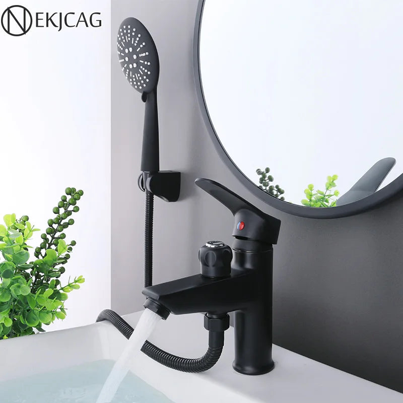 Afralia™ Black Copper Basin Faucet with Shower Head & Dual Function Mixer