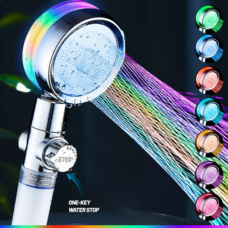 Afralia™ 7-Color LED Handheld Shower Head with Stop Button and High Pressure Nozzle