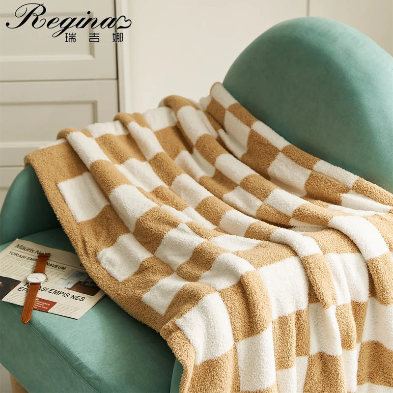 Afralia™ Plush Checkerboard Plaid Blanket - Soft Sofa Throw for Home Decor & Bedspread