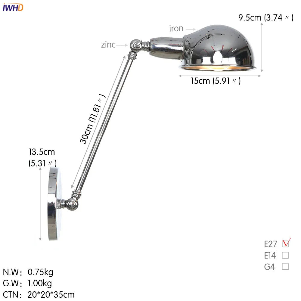 Afralia™ Long Arm Black Wall Light Retro Industrial Vintage LED Wall Lamp