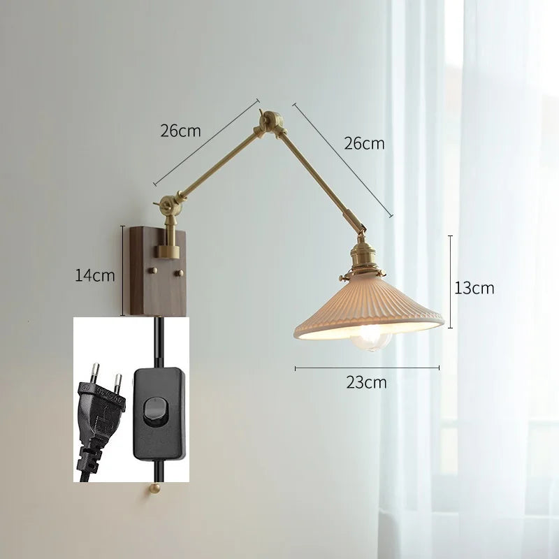 Afralia™ Copper Swing Arm Wall Lamp Sconce - LED Wall Light for Bedroom Living Room