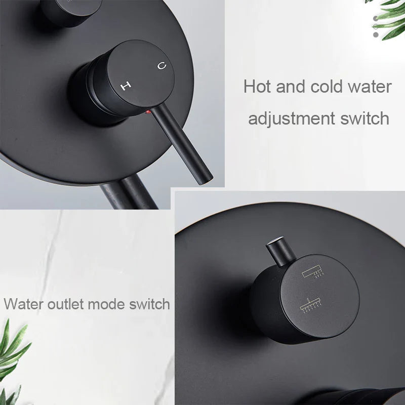 Afralia™ Matte Black Brass Round Bathroom Shower Faucet 2 Function Mixer Set
