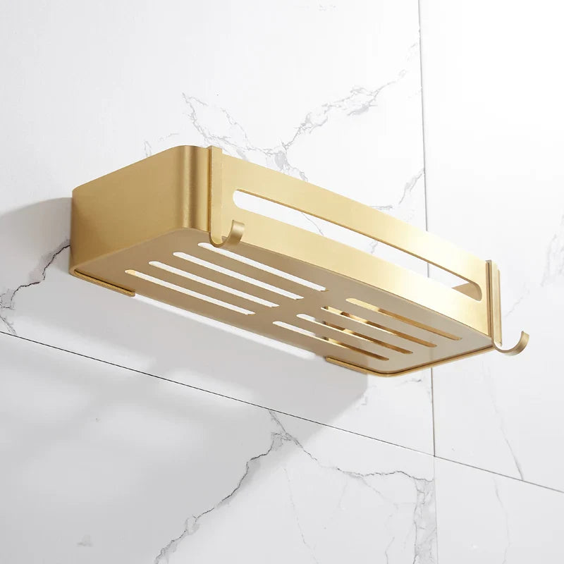 Afralia™ Brushed Gold Aluminum Corner Shower Shelf with Soap Dish