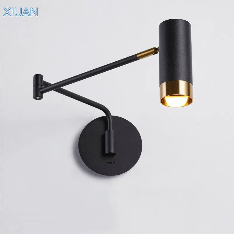 Afralia™ Swing Arm Wall Light for Bedside Reading - Black/White - E27 Bulb - Eye Protection